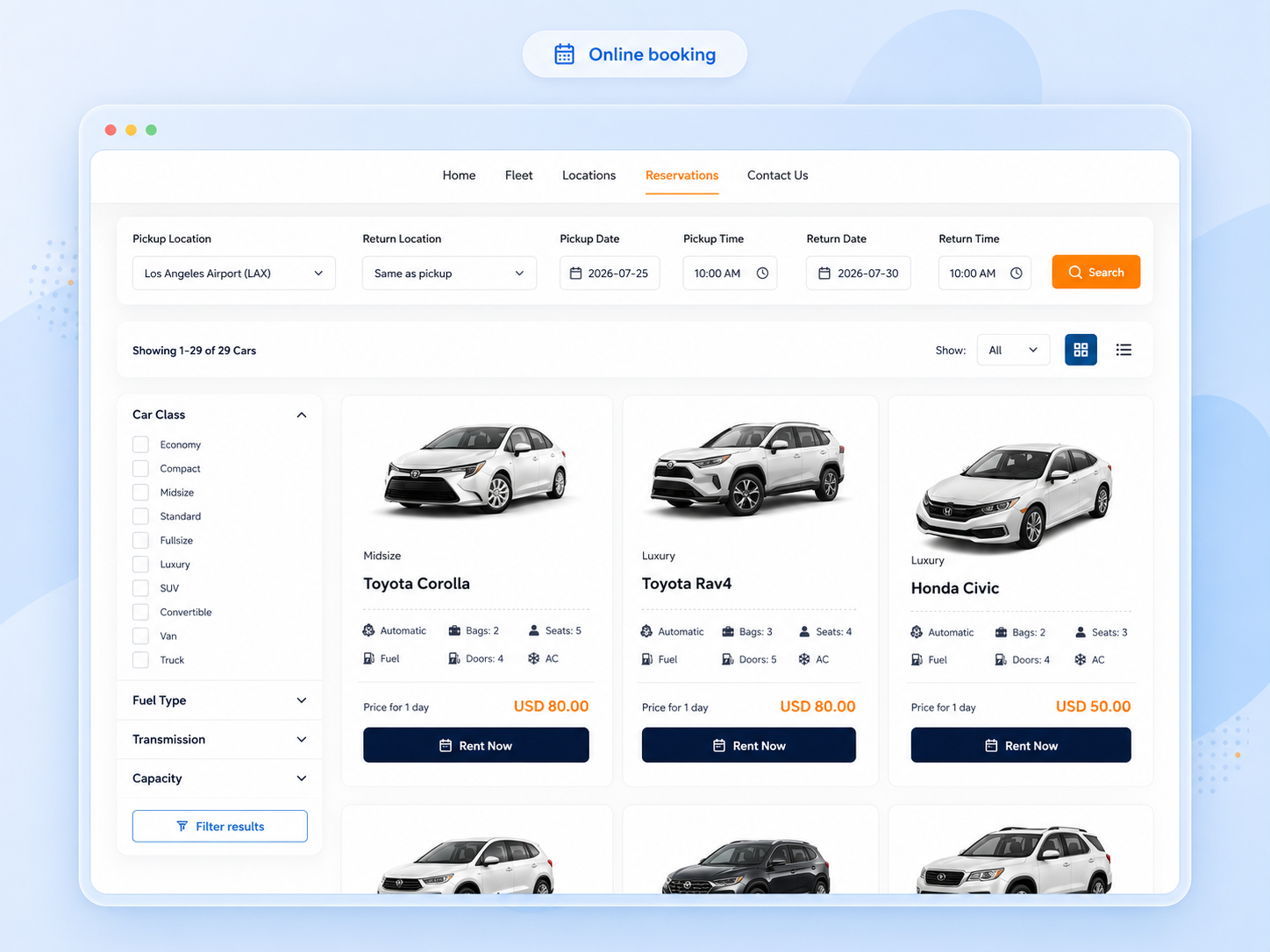 Online booking website