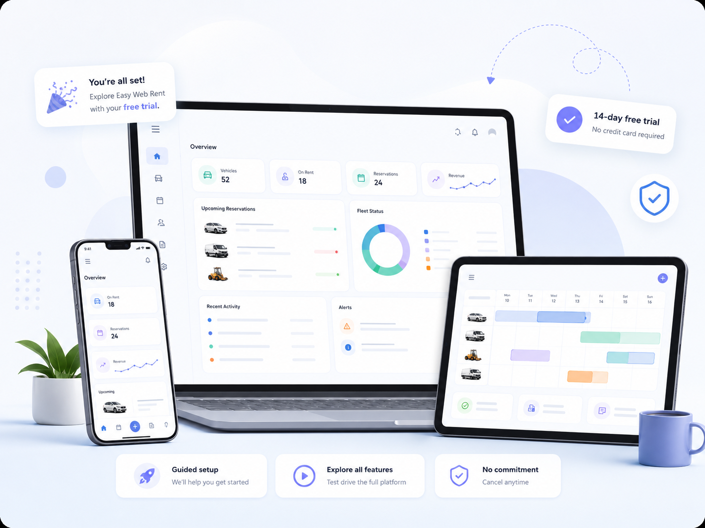 Easy Web Rent running across PC, Mac, tablet, and mobile phone